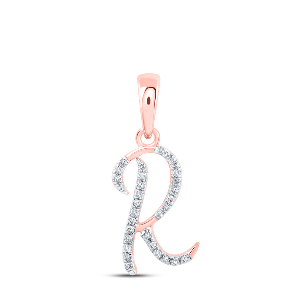 10kt Rose Gold Womens Round Diamond R Initial Letter Pendant 1/10 Cttw