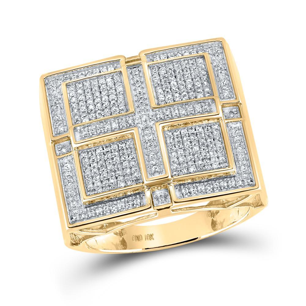 10kt Yellow Gold Mens Round Diamond Square Cross Ring 1/2 Cttw