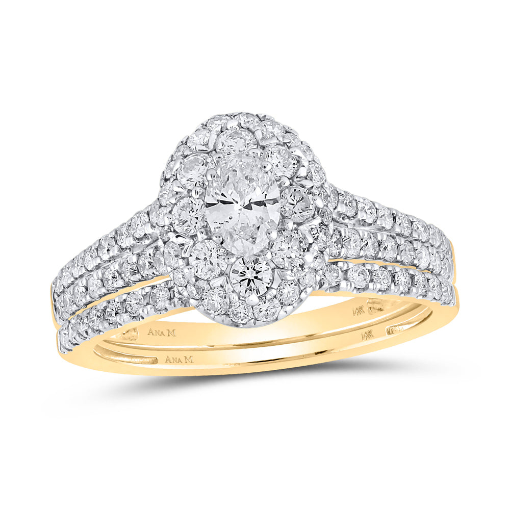 14kt Yellow Gold Oval Diamond Halo Bridal Wedding Ring Band Set 1 Cttw