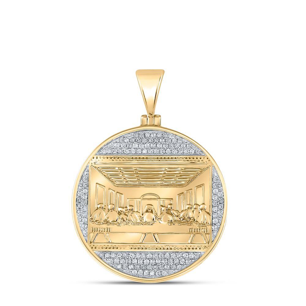 10kt Yellow Gold Mens Round Diamond Last Supper Religious Charm Pendant 1/2 Cttw