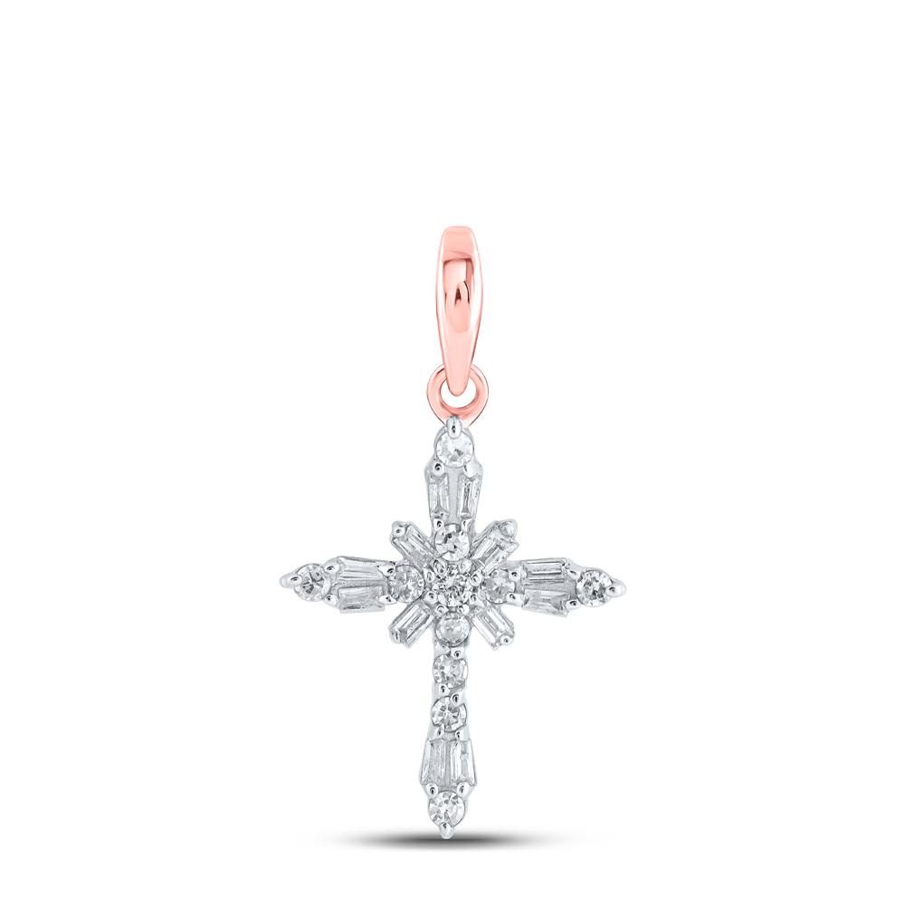 10kt Rose Gold Womens Round Diamond Cross Pendant 1/6 Cttw