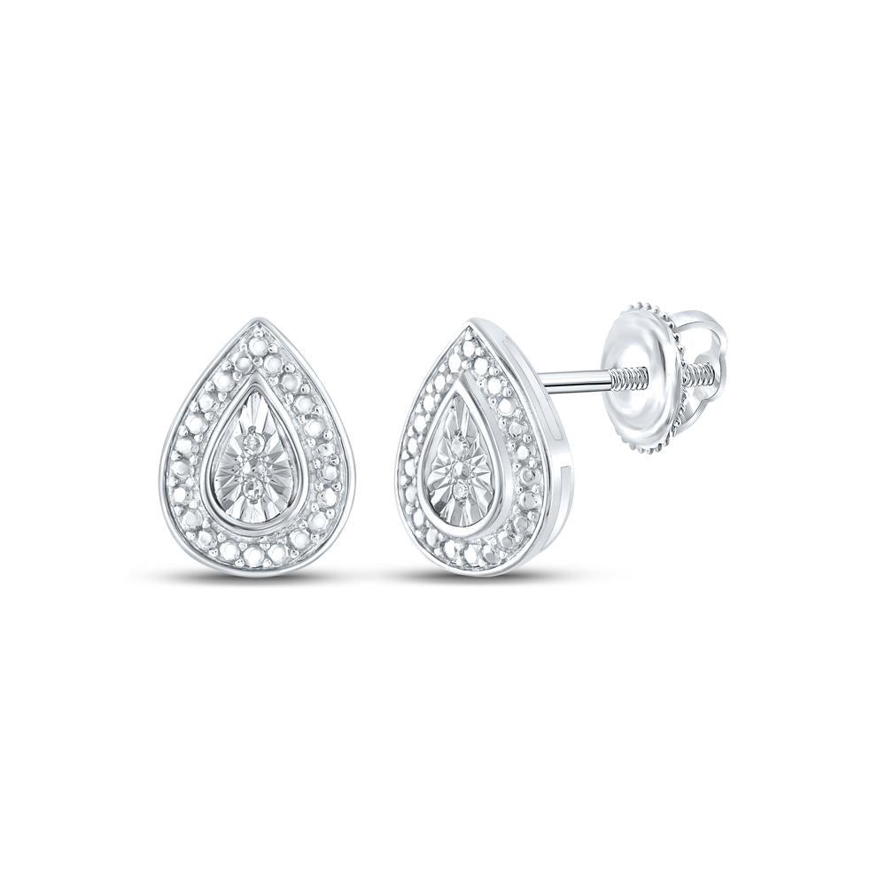 Sterling Silver Womens Round Diamond Teardrop Earrings .01 Cttw