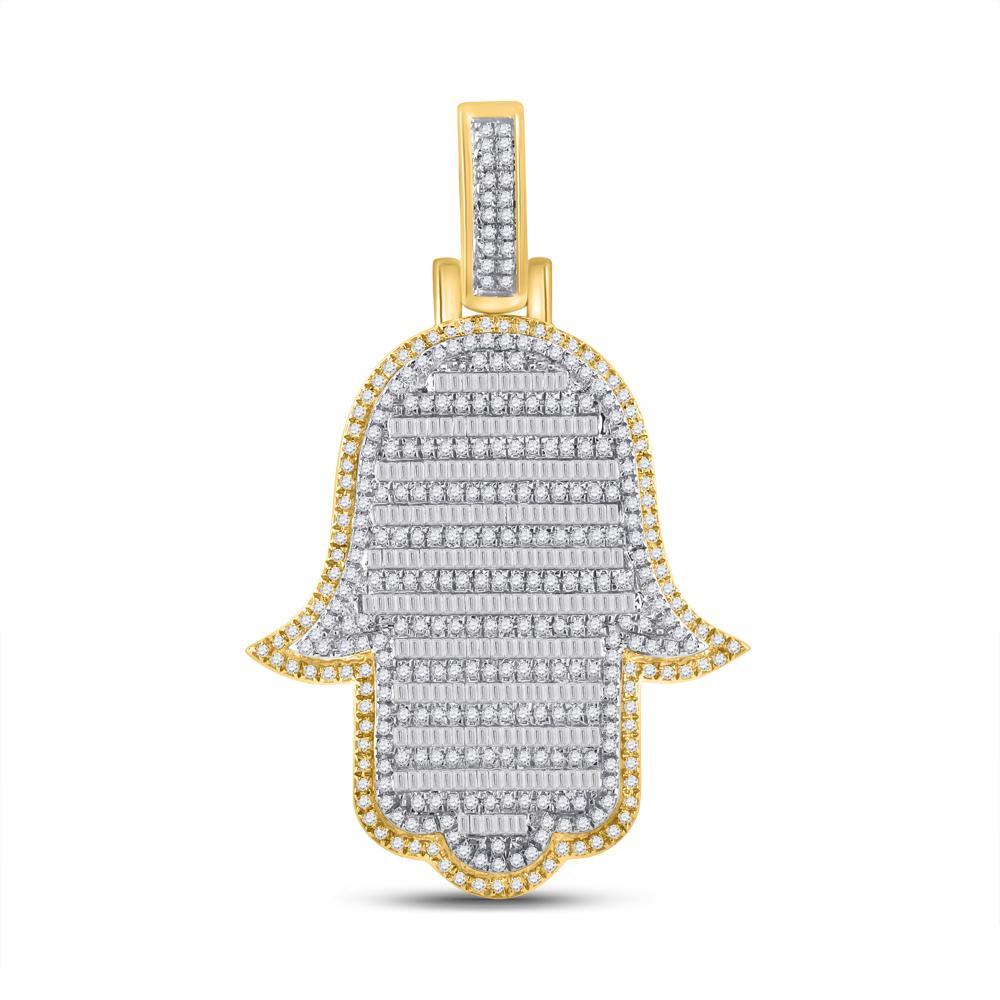 10kt Yellow Gold Mens Baguette Diamond Hamsa Charm Pendant 2 Cttw