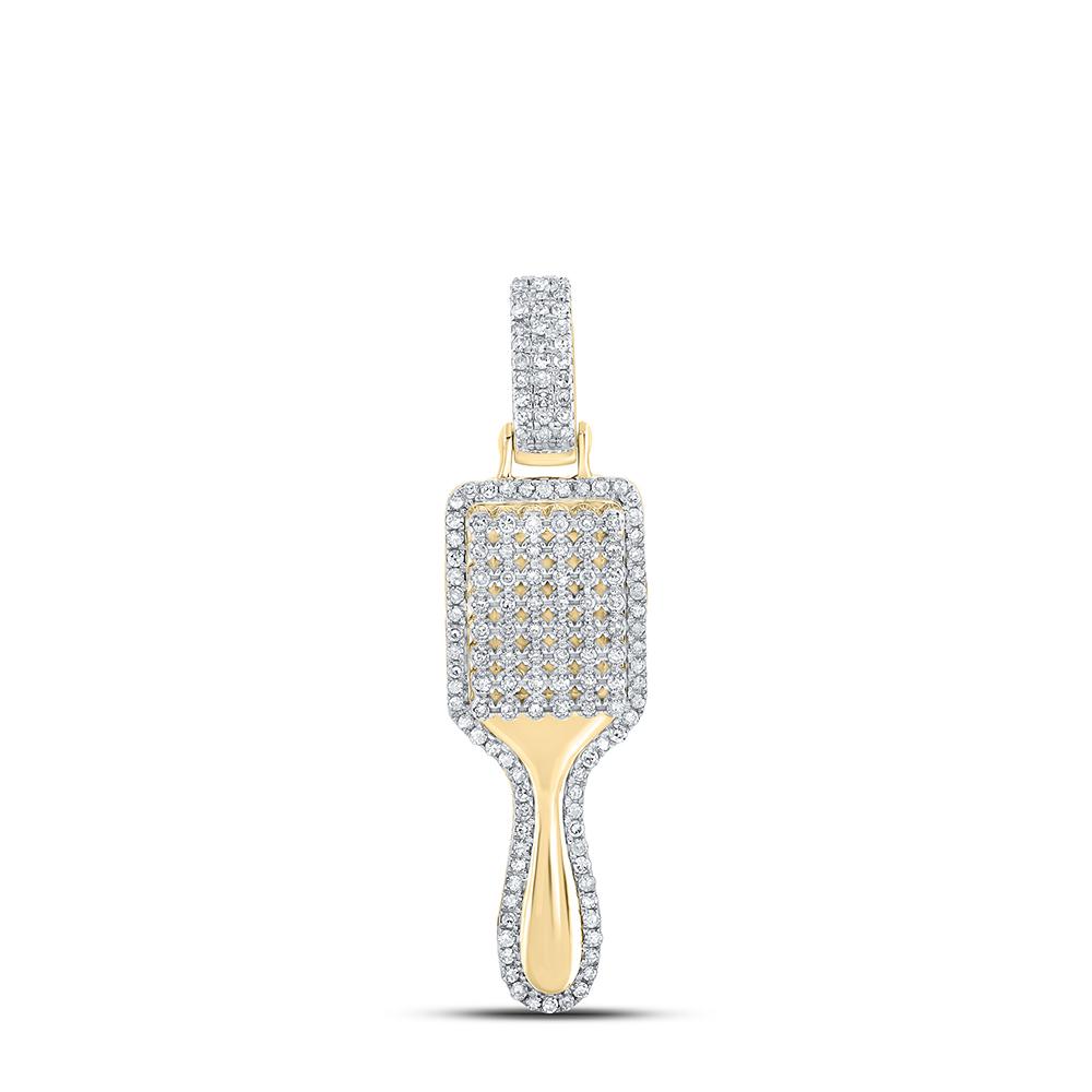 10kt Yellow Gold Womens Round Diamond Hair Brush Fashion Pendant 3/8 Cttw