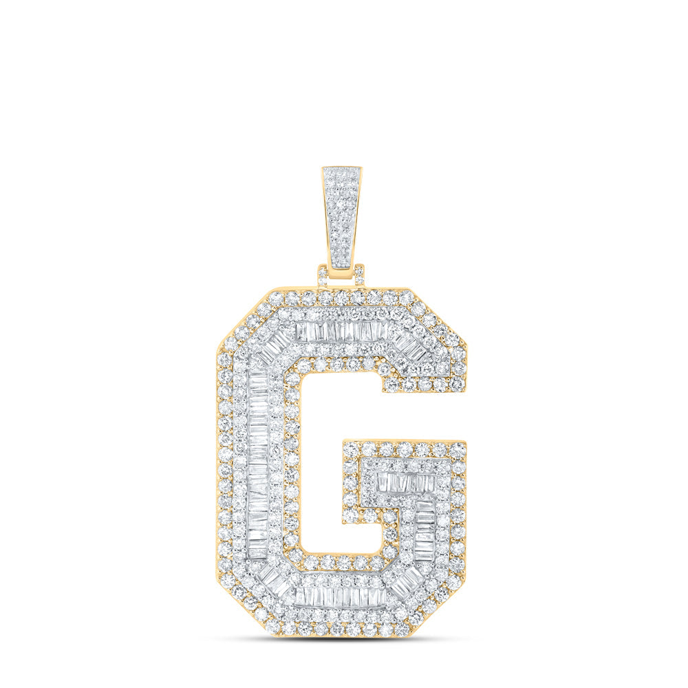 10kt Yellow Gold Mens Baguette Diamond G Initial Letter Charm Pendant 5-7/8 Cttw