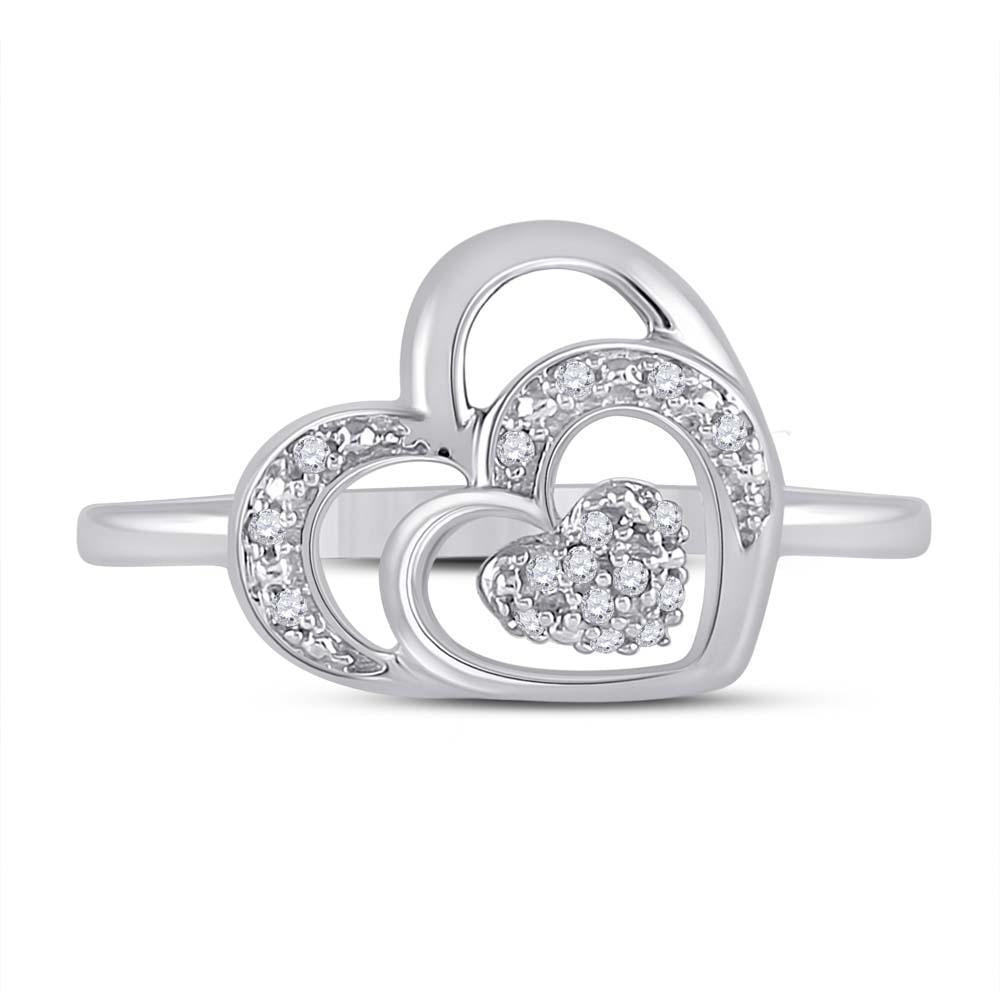 Sterling Silver Womens Round Diamond Heart Ring 1/20 Cttw