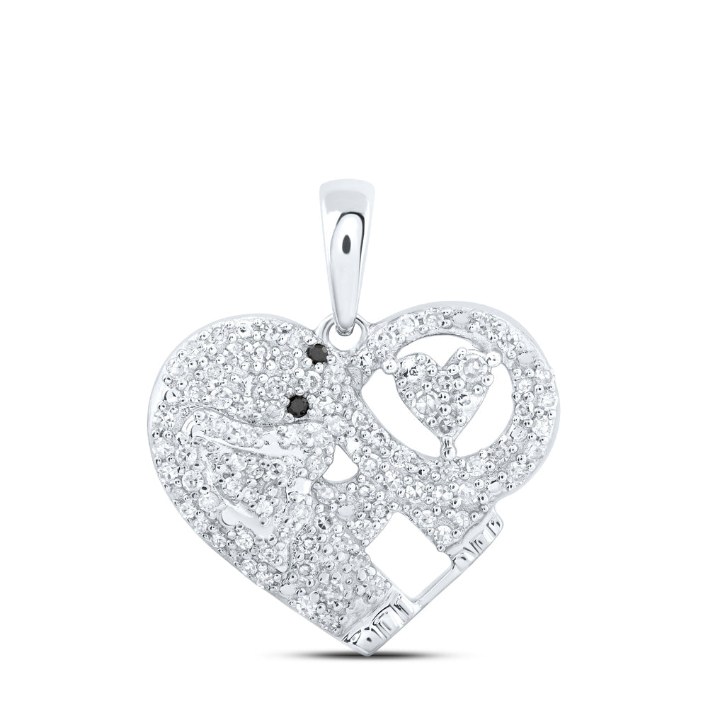 10kt White Gold Womens Round Diamond Elephant Heart Pendant 1/3 Cttw