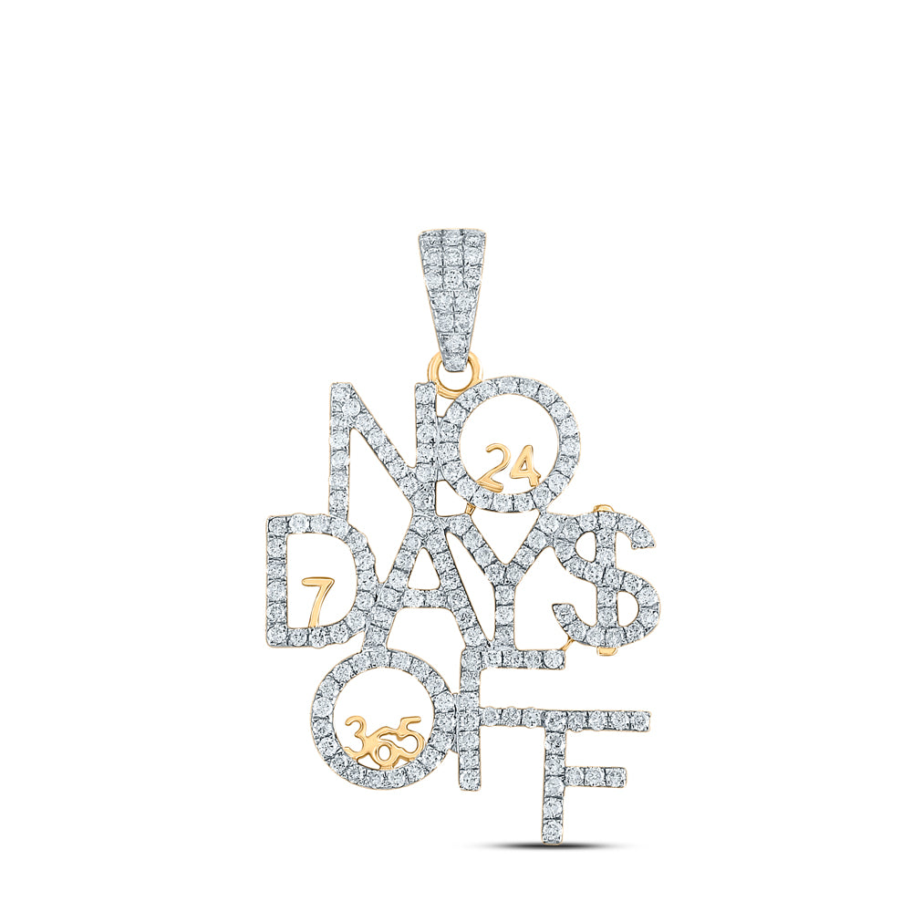 10kt Yellow Gold Mens Round Diamond No Days Off 24 7 365 Phrase Charm Pendant 2 Cttw