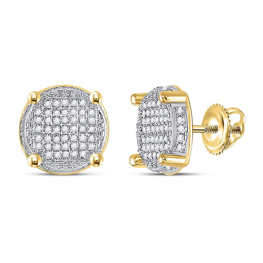 10kt Yellow Gold Mens Round Diamond Circle Cluster Earrings 1/4 Cttw