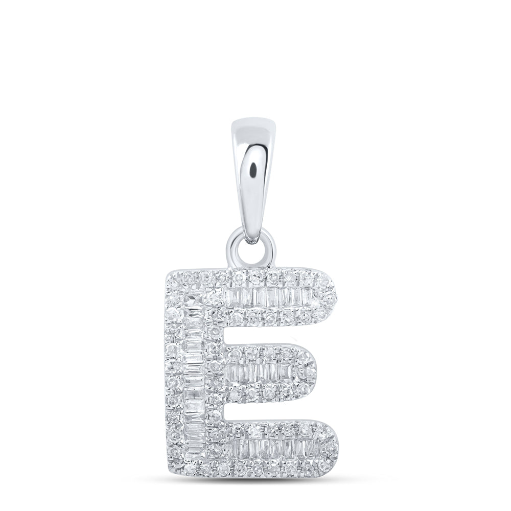 10kt White Gold Womens Baguette Diamond E Initial Letter Pendant 1/3 Cttw