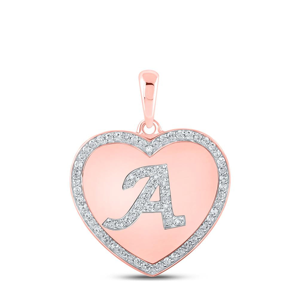 10kt Rose Gold Womens Round Diamond Heart A Letter Pendant 1/4 Cttw