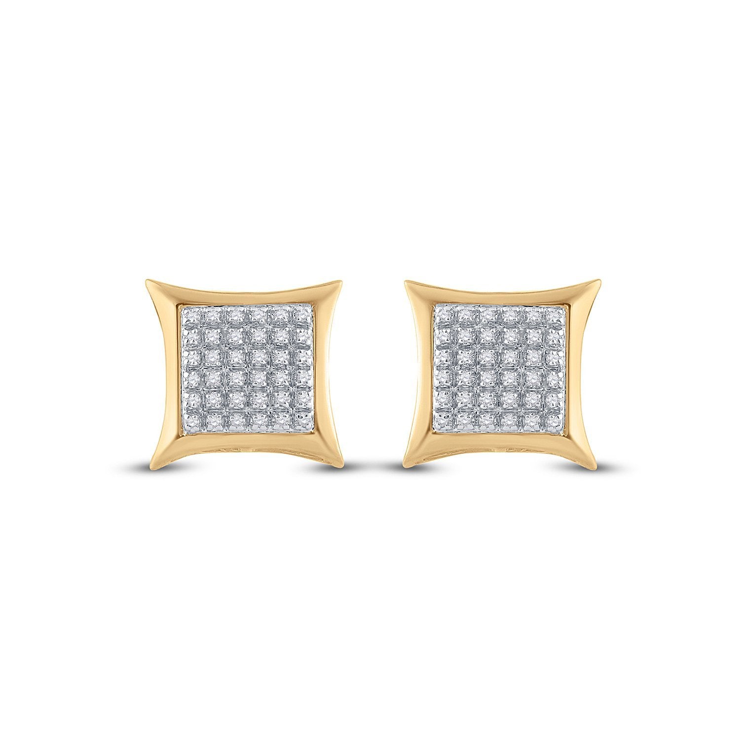 10kt Yellow Gold Mens Round Diamond Kite Square Earrings 1/5 Cttw
