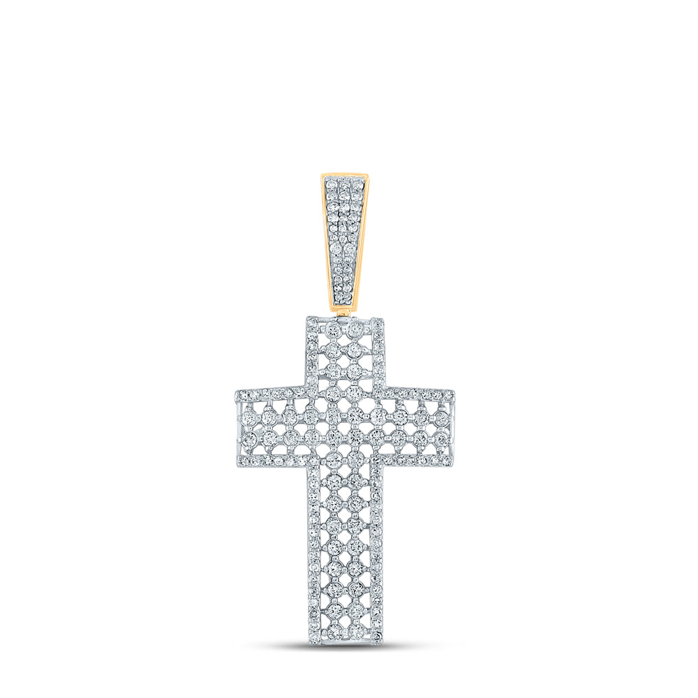 10kt Yellow Gold Mens Round Diamond Cross Charm Pendant 1-1/2 Cttw