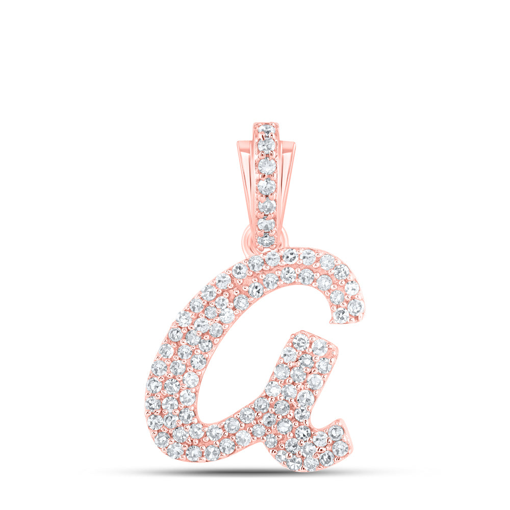 10kt Rose Gold Womens Round Diamond A Cursive Initial Letter Pendant 1/3 Cttw