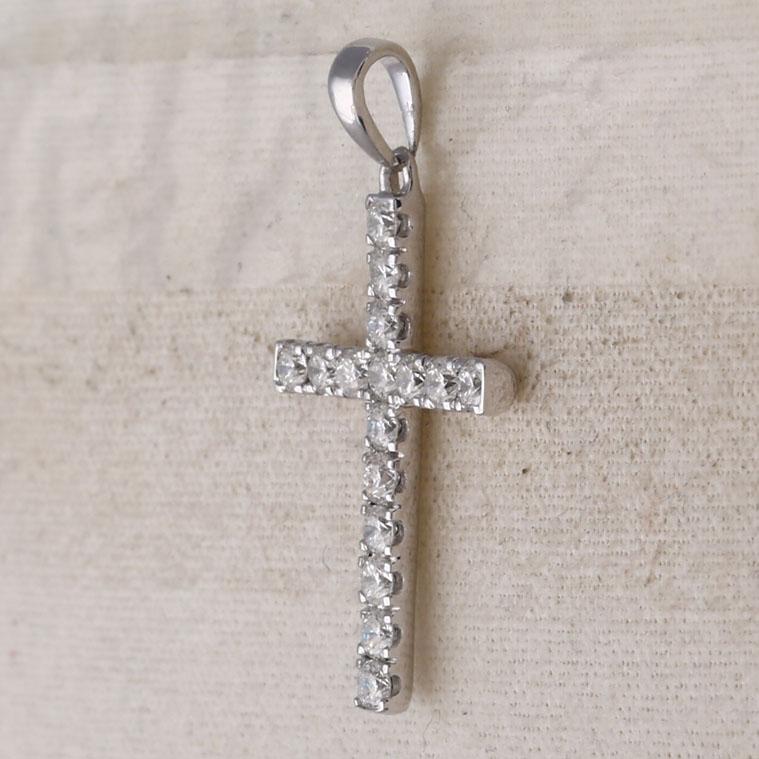 10kt White Gold Womens Round Diamond Cross Pendant 1/2 Cttw