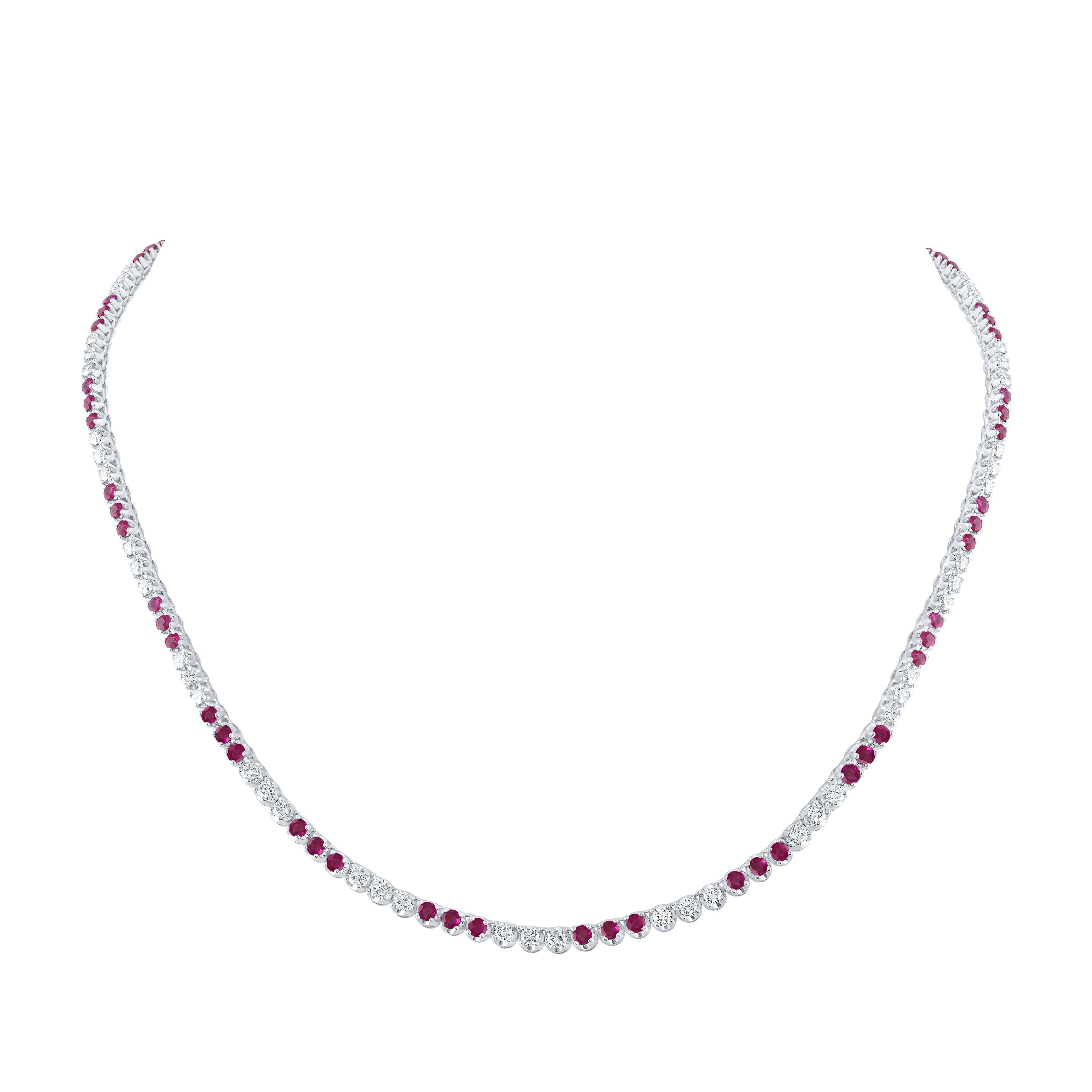 14kt White Gold Womens Round Ruby Diamond 18-inch Tennis Necklace 5-5/8 Cttw