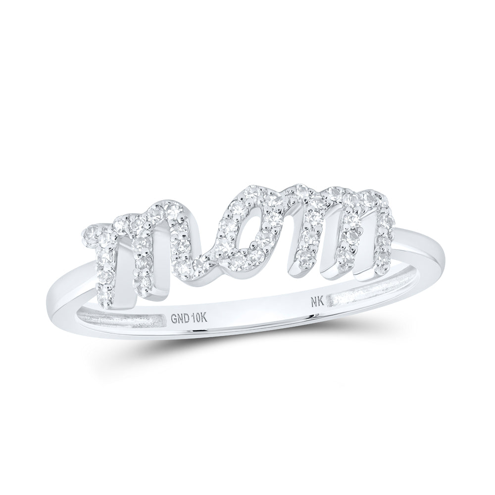 10kt White Gold Womens Round Diamond Mom Ring 1/6 Cttw