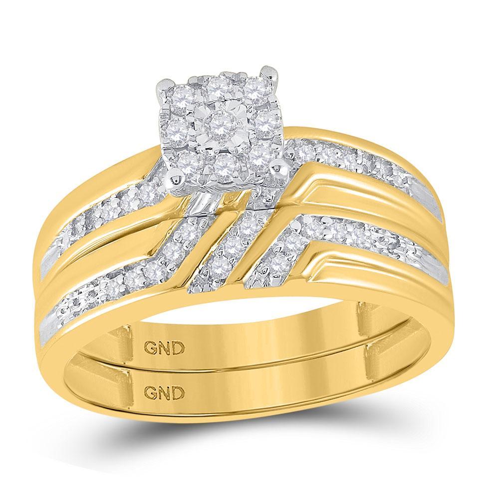 10kt Yellow Gold His Hers Round Diamond Solitaire Matching Wedding Set 1/3 Cttw