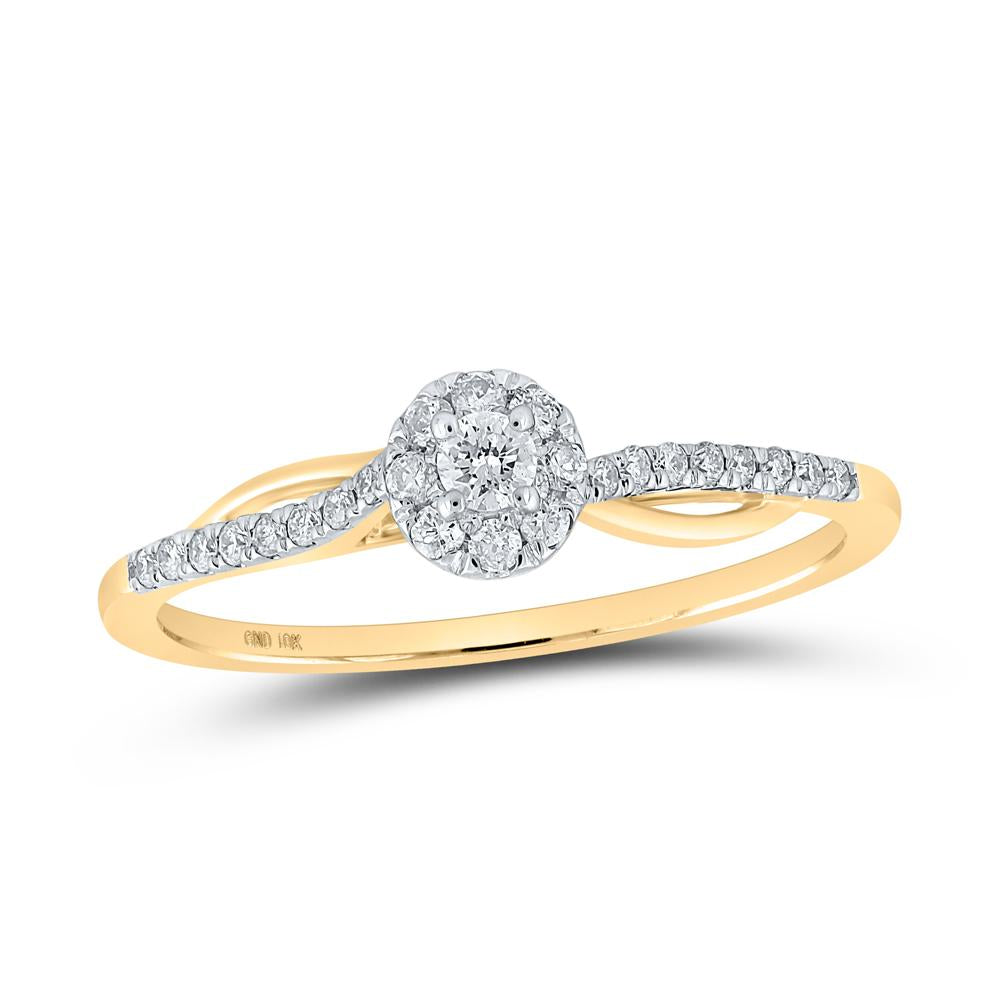 10kt Yellow Gold Womens Round Diamond Halo Promise Ring 1/5 Cttw