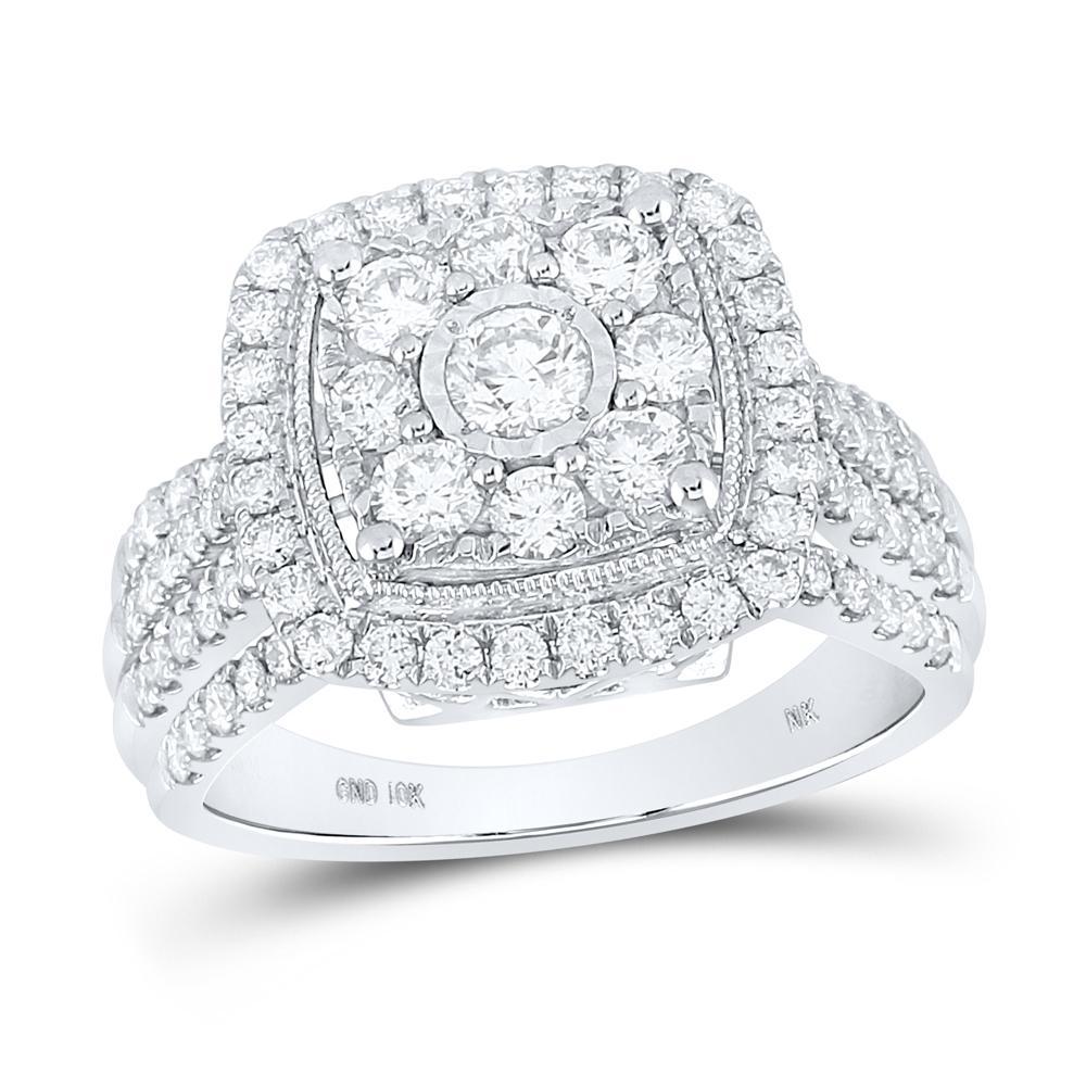 10kt White Gold Round Diamond Square Bridal Wedding Engagement Ring 1-1/2 Cttw