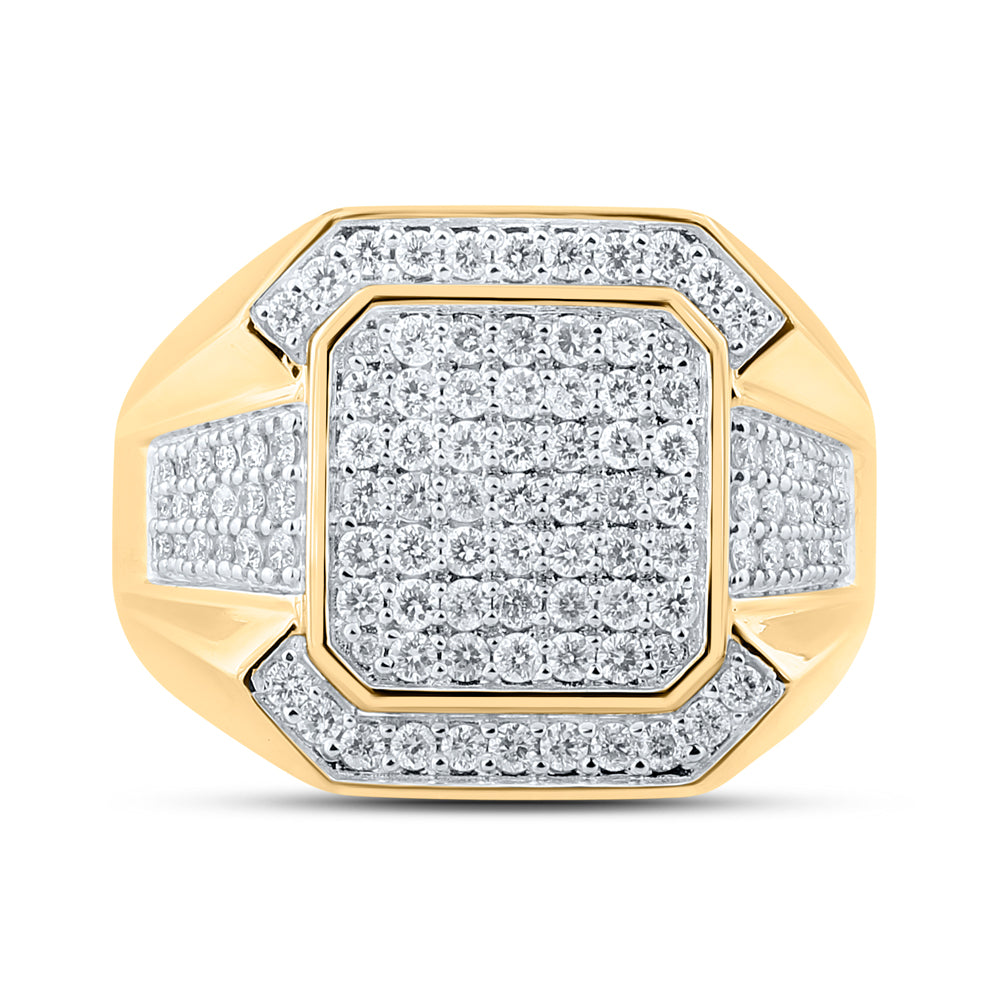 10kt Yellow Gold Mens Round Diamond Square Ring 1 Cttw