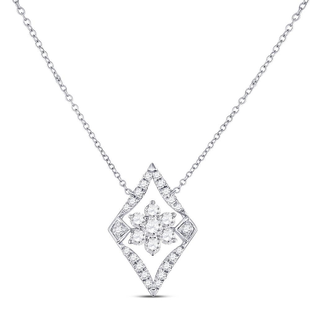 14kt White Gold Womens Round Diamond Geometric Cluster Necklace 1/3 Cttw