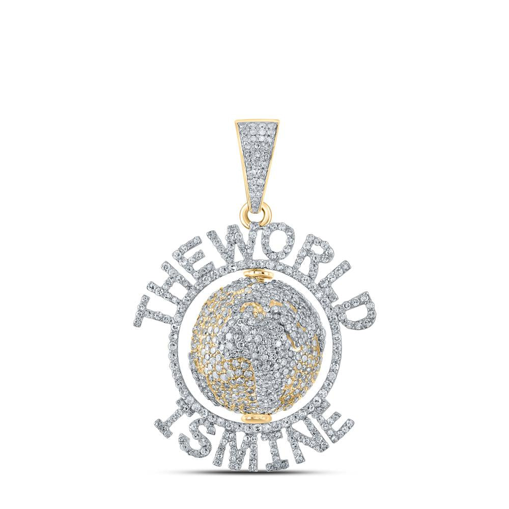 10kt Yellow Gold Mens Round Diamond The World Is Mine Phrase Charm Pendant 4 Cttw