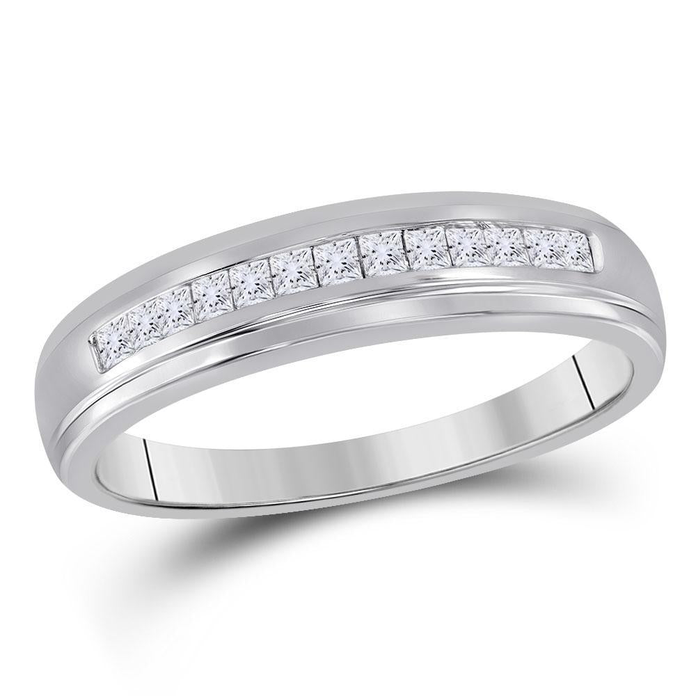 10kt White Gold Womens Princess Diamond Single Row Wedding Band 1/4 Cttw