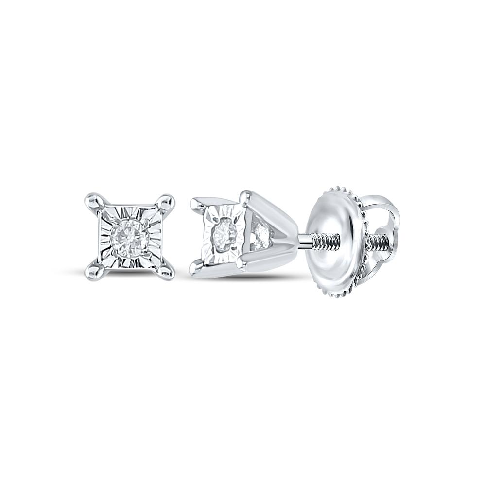 10kt White Gold Womens Round Diamond Solitaire Earrings 1/20 Cttw