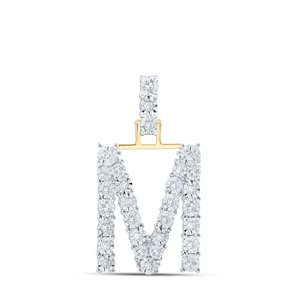 10kt Yellow Gold Womens Round Diamond M Initial Letter Pendant 1/6 Cttw