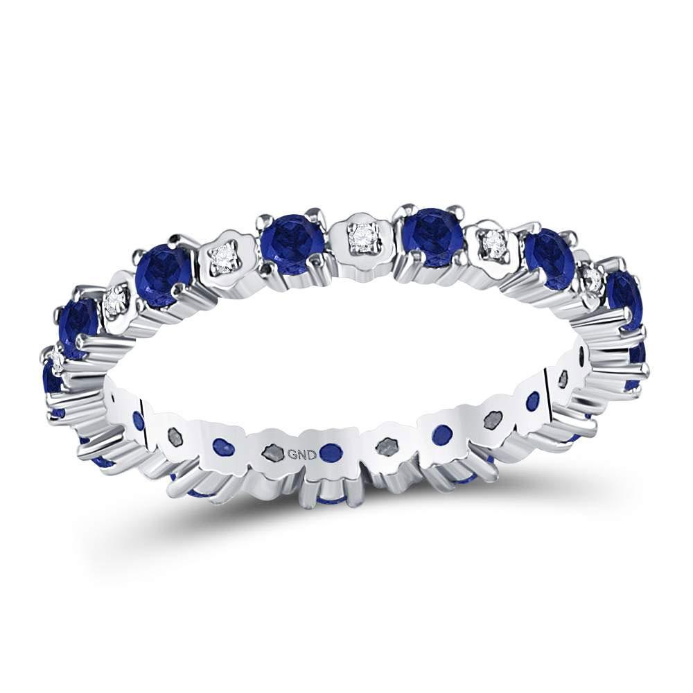 10kt White Gold Womens Round Blue Sapphire Diamond Eternity Band Ring 1 Cttw