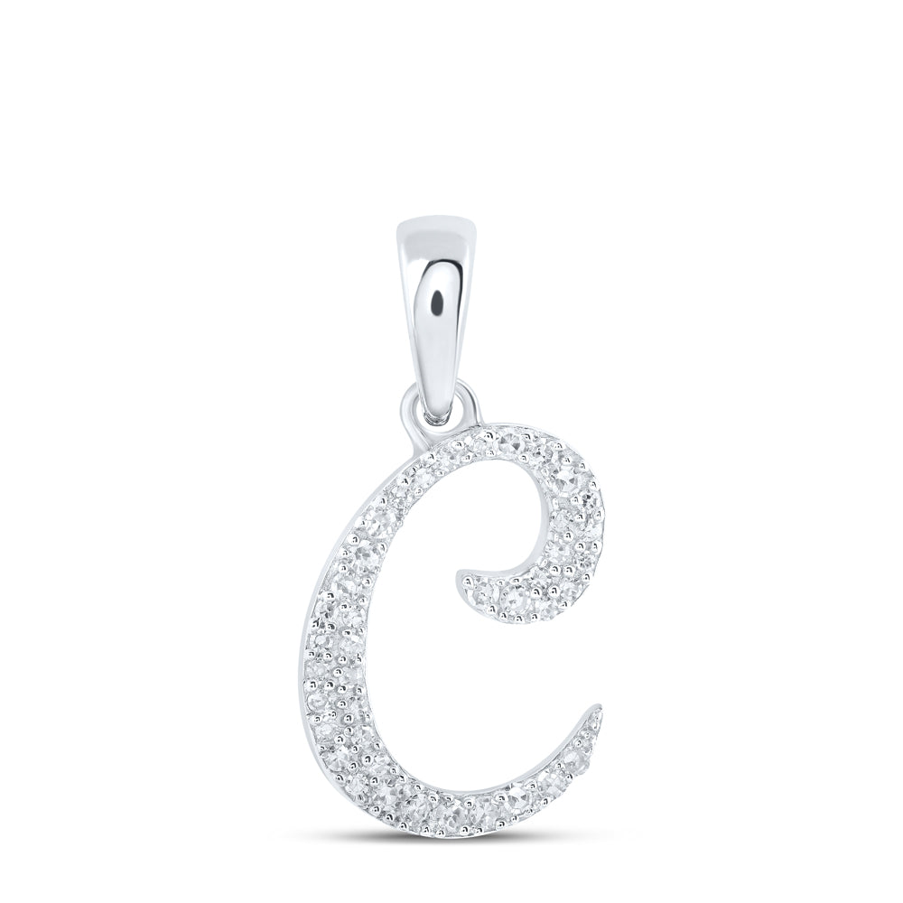 10kt White Gold Womens Round Diamond C Initial Letter Pendant 1/10 Cttw