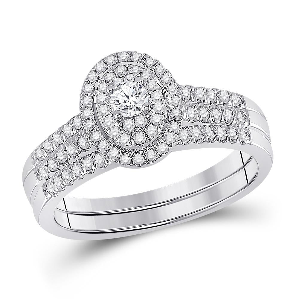 10kt White Gold Round Diamond Bridal Wedding Ring Band Set 1/2 Cttw