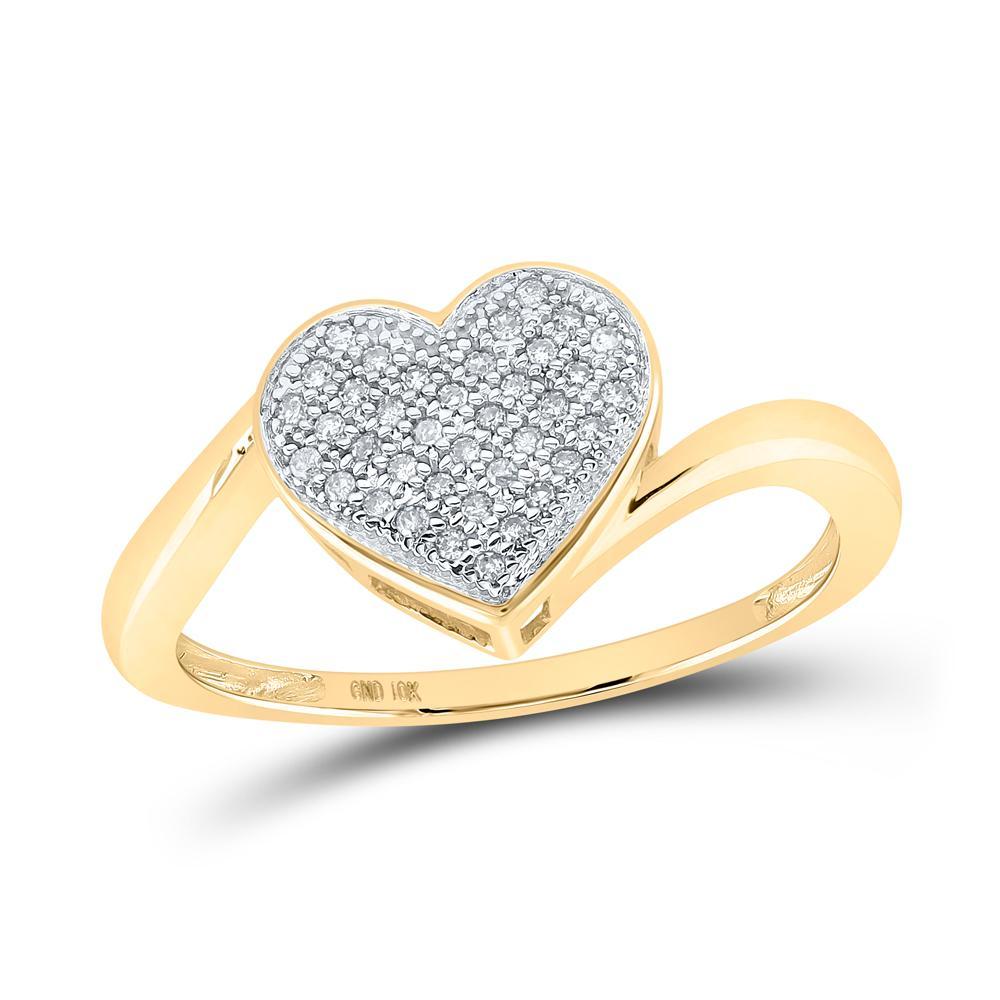 10kt Yellow Gold Womens Round Diamond Heart Ring 1/10 Cttw