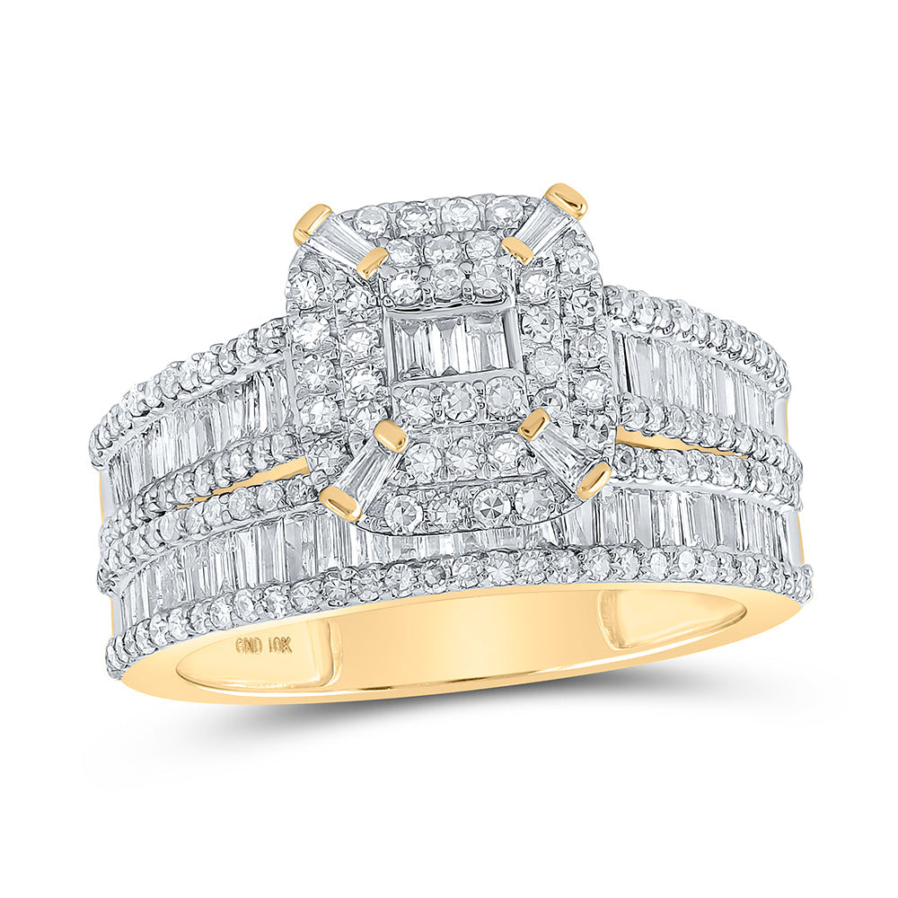 10kt Yellow Gold Baguette Diamond Square Bridal Wedding Ring Band Set 1-1/2 Cttw