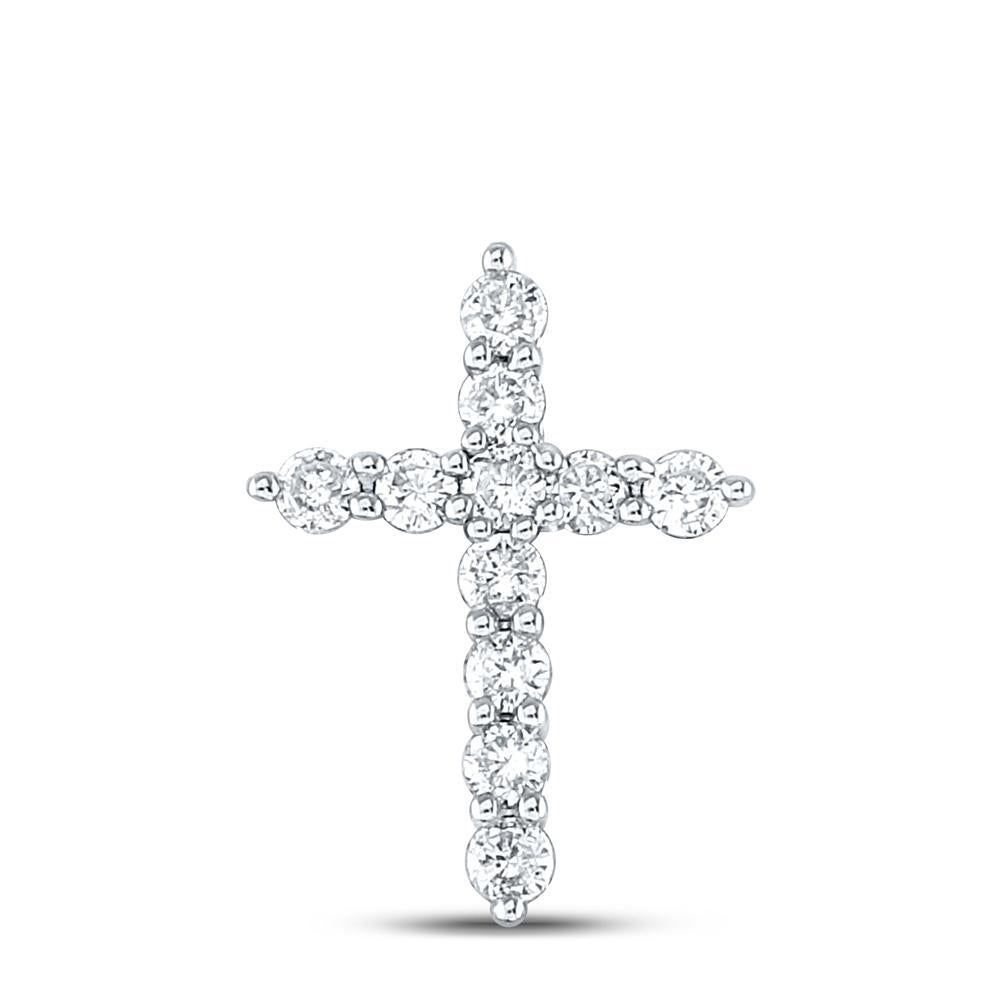 10kt White Gold Womens Round Diamond Cross Pendant 1/3 Cttw