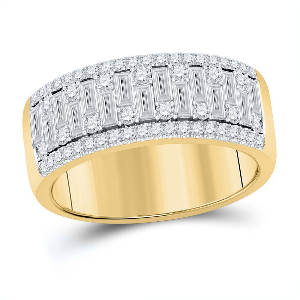 14kt Yellow Gold Mens Baguette Round Diamond Band Ring 1-1/4 Cttw