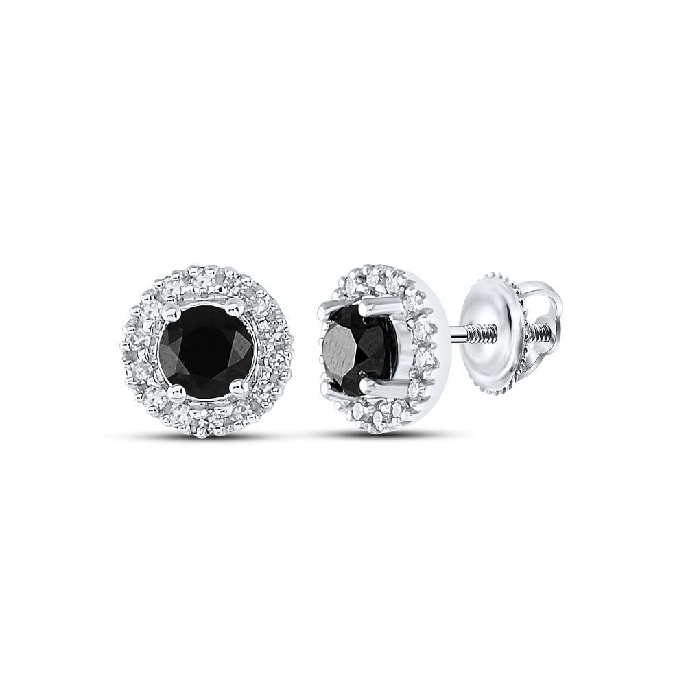 10kt White Gold Womens Round Black Color Enhanced Diamond Stud Earrings 1 Cttw