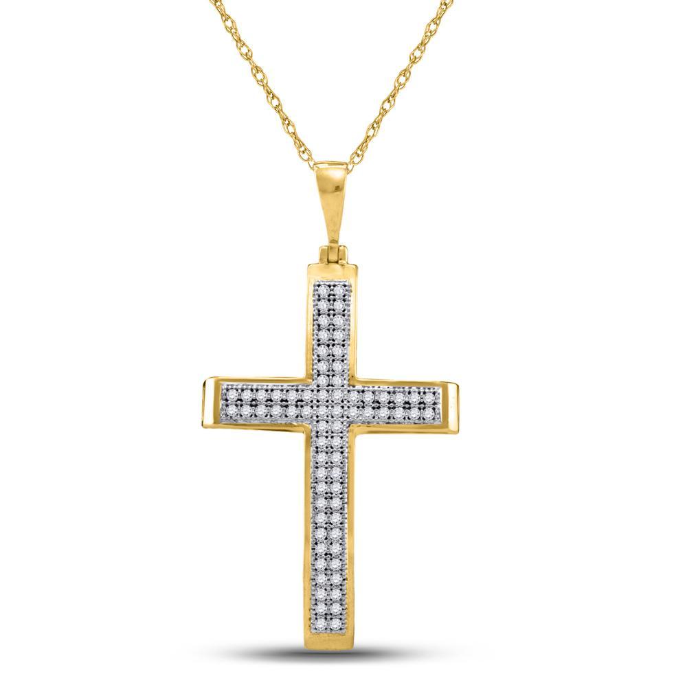 10kt Yellow Gold Womens Round Diamond Medium Cross Pendant 1/5 Cttw