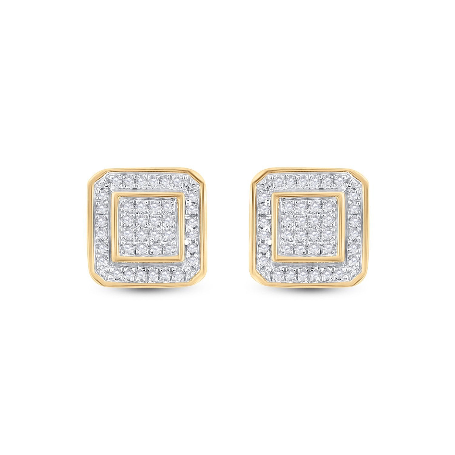 10kt Yellow Gold Mens Round Diamond Square Earrings 1/4 Cttw