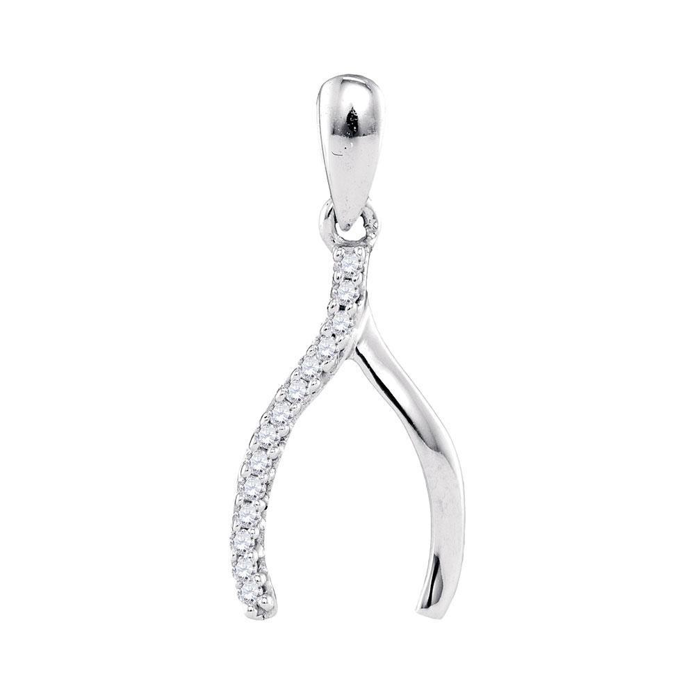 10kt White Gold Womens Round Diamond Fashion Lucky Wishbone Pendant 1/20 Cttw