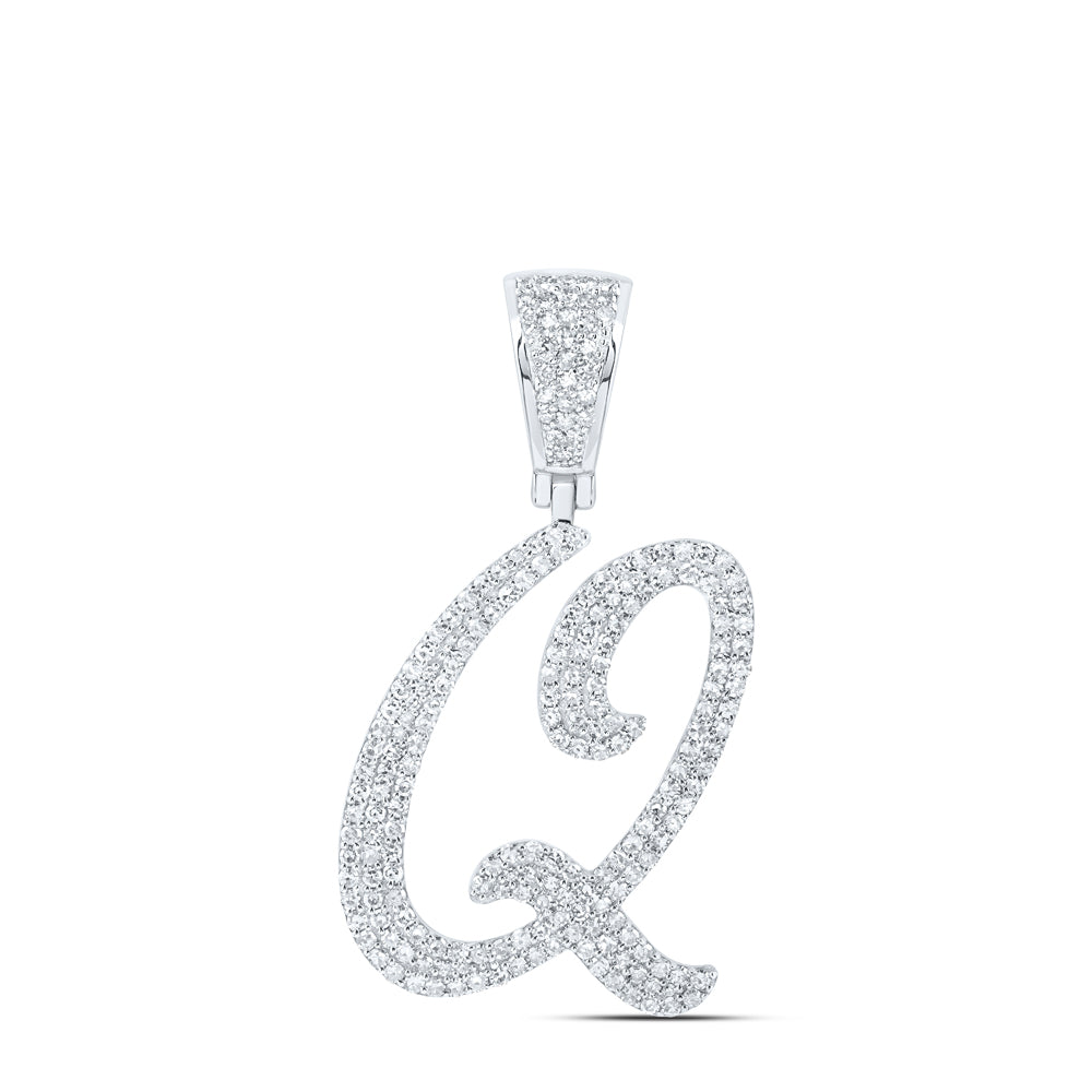 10kt White Gold Mens Round Diamond Q Initial Letter Charm Pendant 1 Cttw