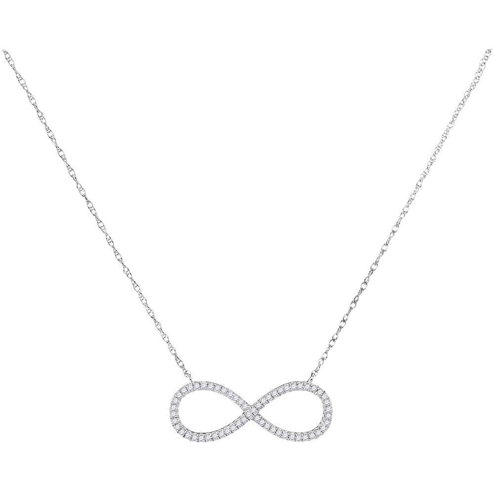 10kt White Gold Womens Round Diamond Infinity Pendant Necklace 1/6 Cttw