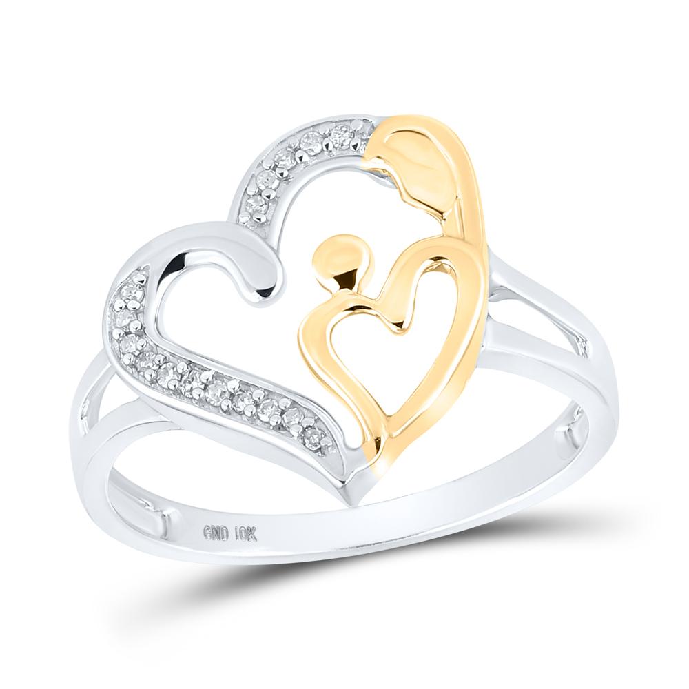 10kt Two-tone Gold Womens Round Diamond Heart Ring 1/20 Cttw