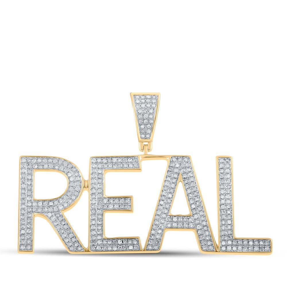 10kt Yellow Gold Mens Round Diamond Real Phrase Charm Pendant 1 Cttw