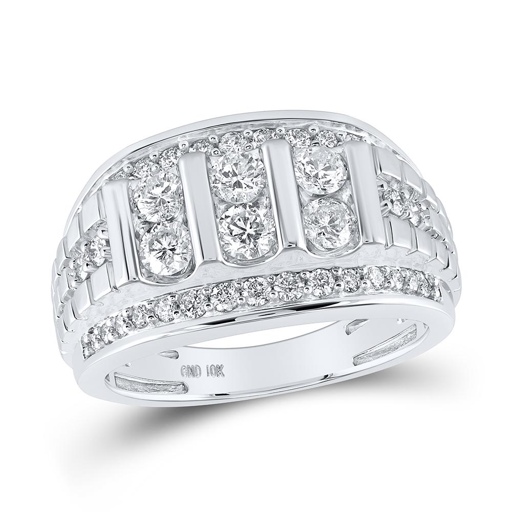 10kt White Gold Mens Round Diamond Band Ring 1-1/2 Cttw