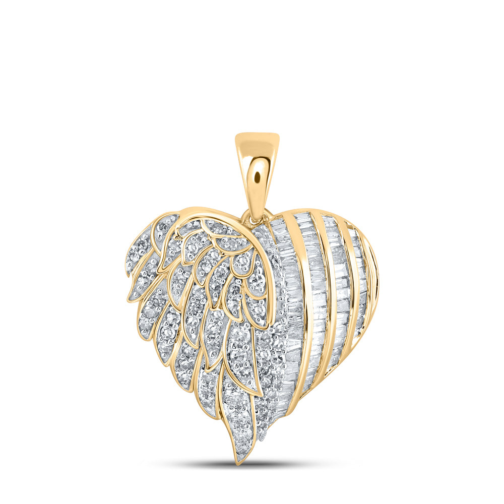 10kt Yellow Gold Womens Round Diamond Heart Pendant 7/8 Cttw