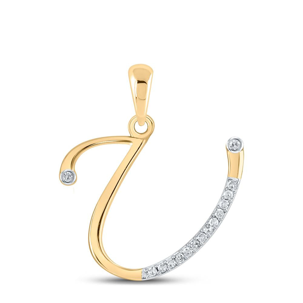 10kt Yellow Gold Womens Round Diamond U Initial Letter Pendant 1/12 Cttw