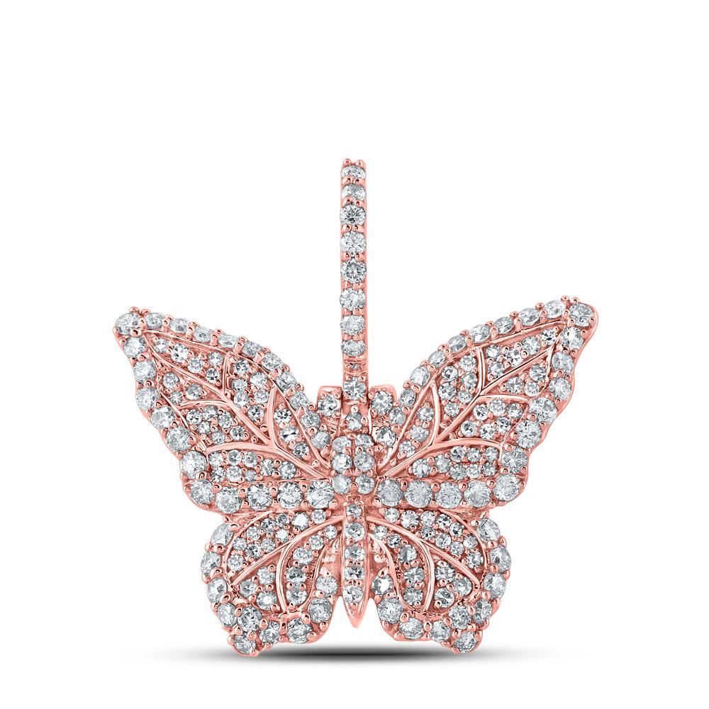 14kt Rose Gold Mens Round Diamond Butterfly Charm Pendant 1-1/2 Cttw