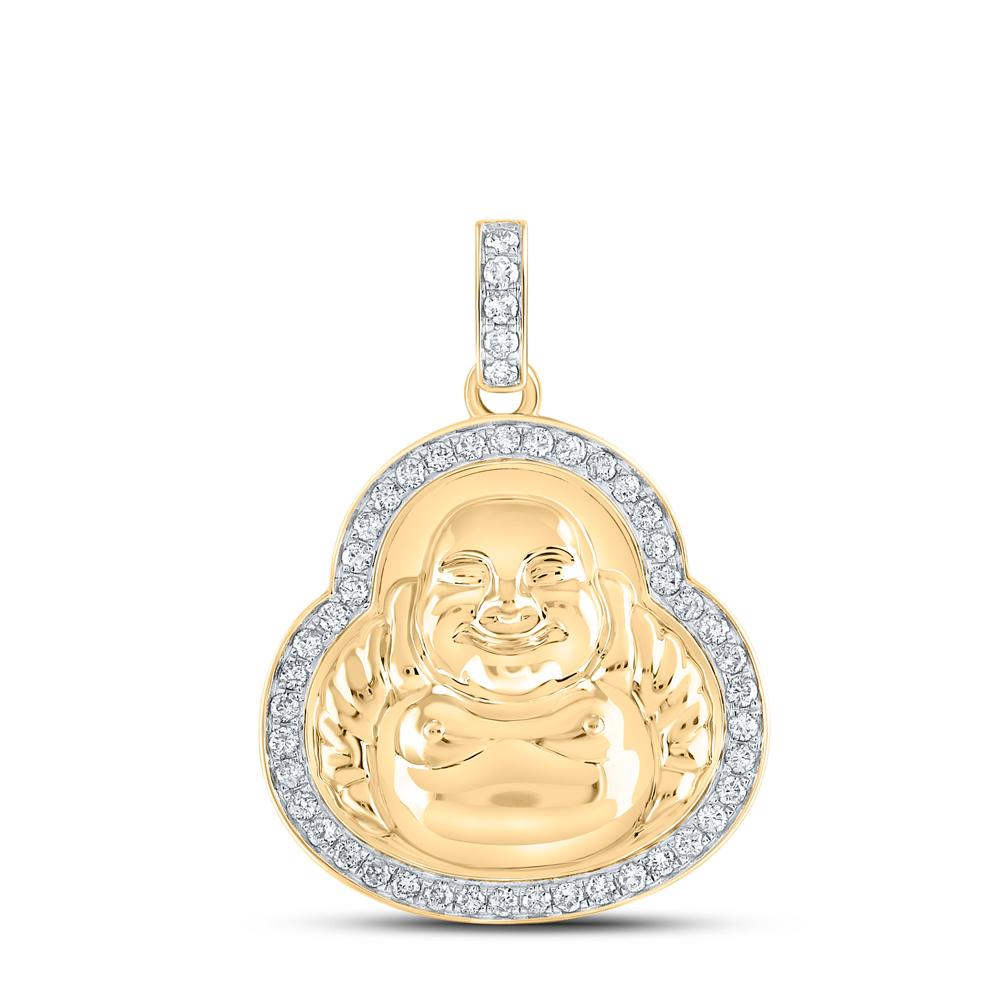 10kt Yellow Gold Mens Round Diamond Buddha Charm Pendant 1-1/4 Cttw